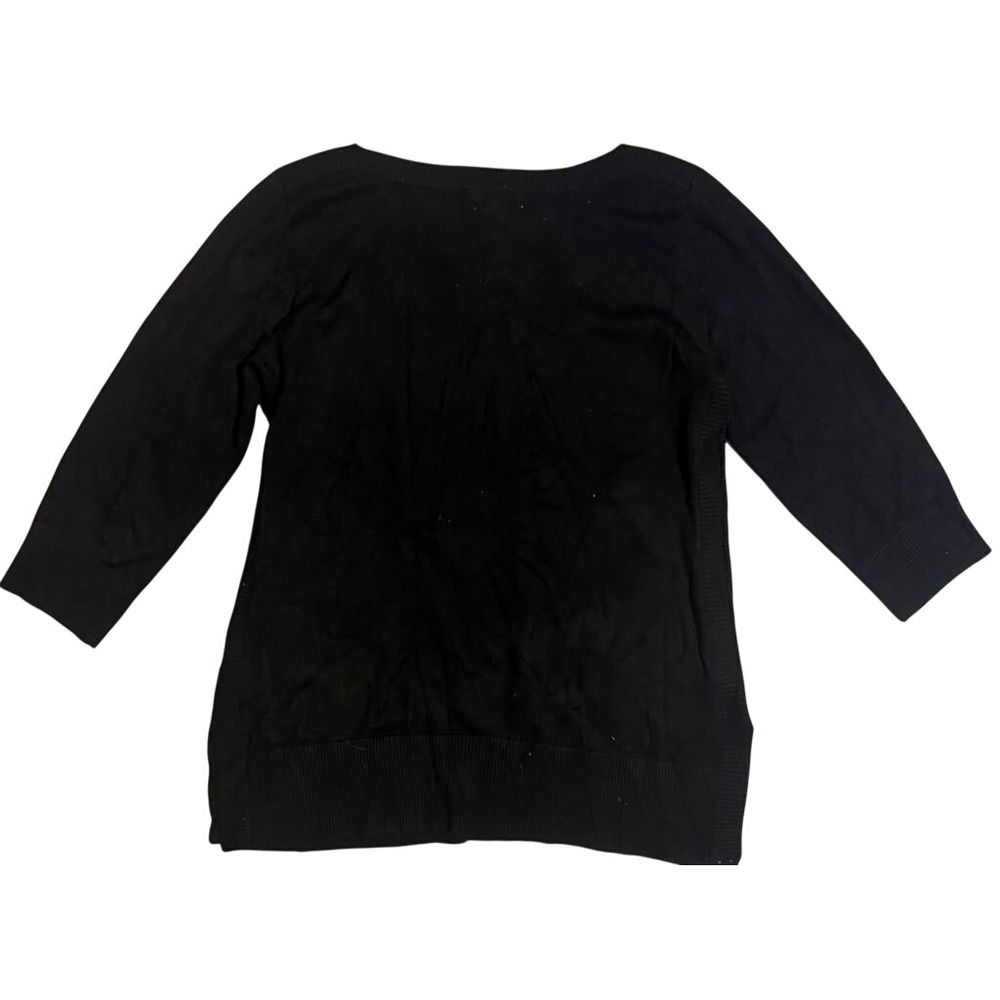 Cable & Gauge Womens Black Scoop Neck 3/4 Sleeve Knit Pullover Sweater Large